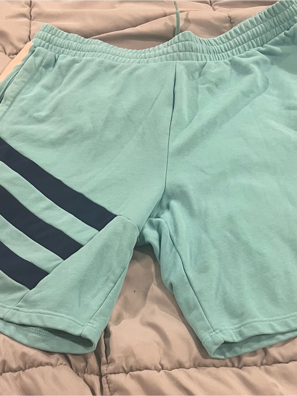 adidas Men's XXL Mint Green Athletic Shortsu with Navy Stripes